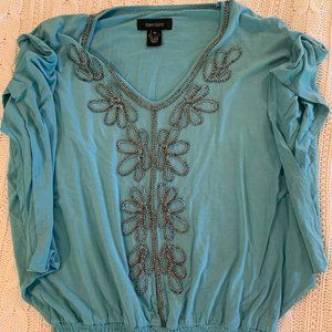 Karen Kane Teal Embellished Top
